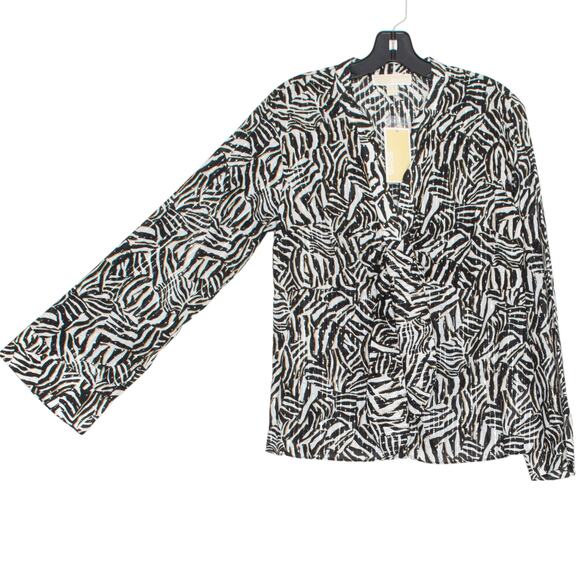 NWT Michael Kors Top Zebra Y2K Safari Abstract Boho Statement Bold Button Small - Picture 7 of 7